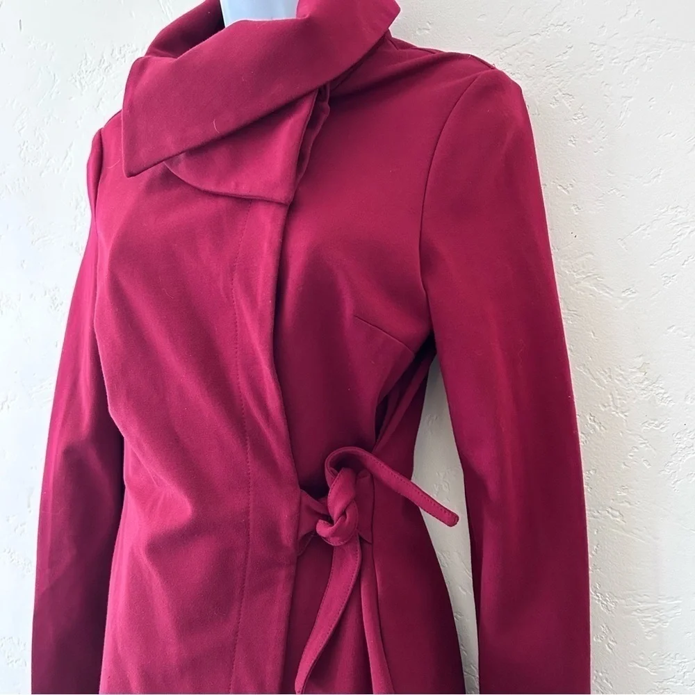 JOSEPH RIBKOFF Large Collar Wrap Jacket Cranberry  Size Womens 4